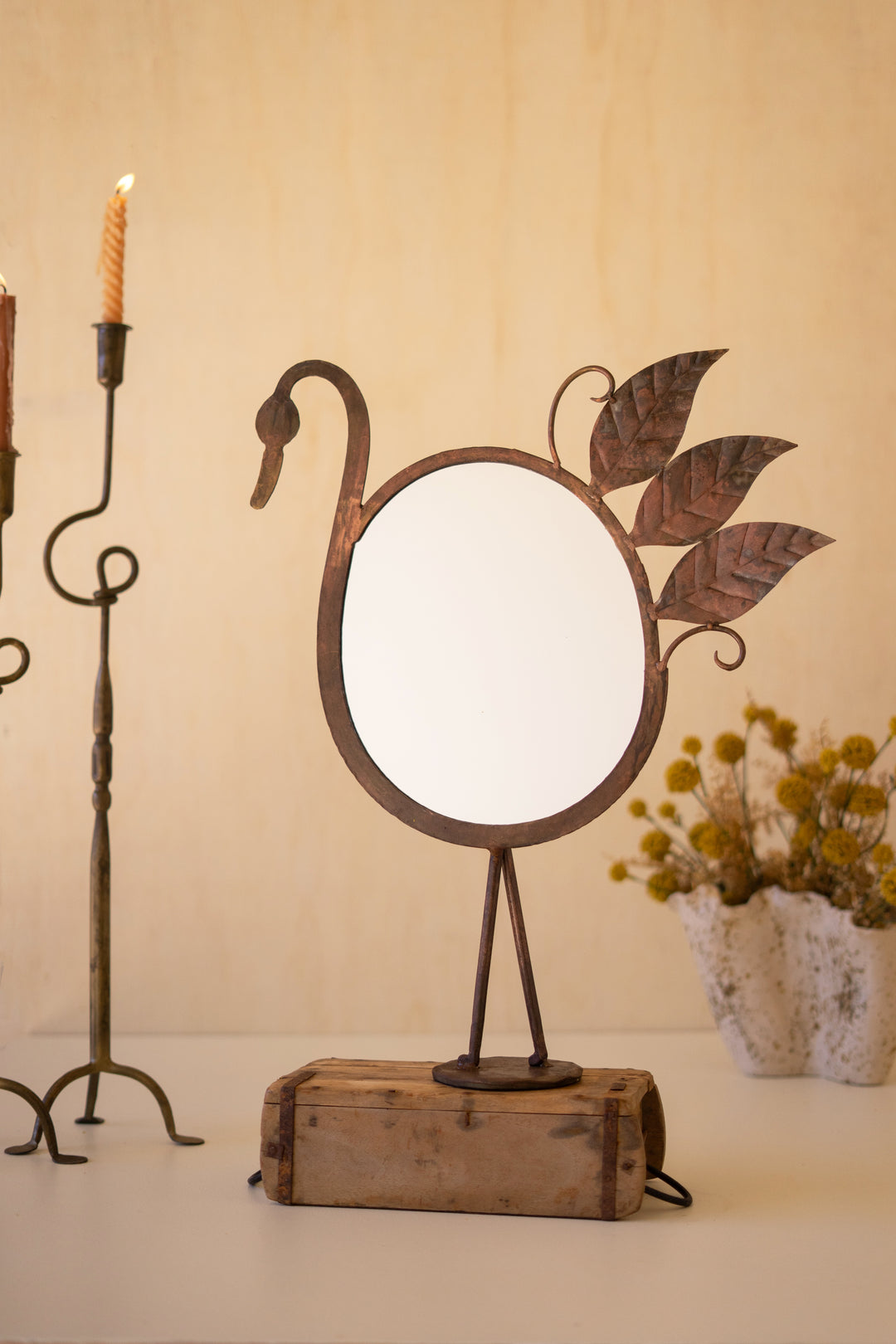 Forged-Iron Bird Tabletop Mirror