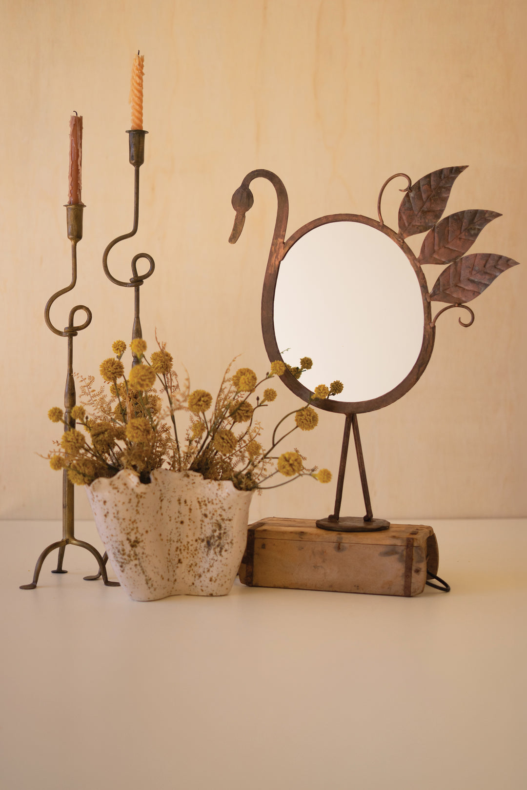 Forged-Iron Bird Tabletop Mirror