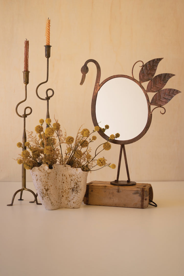 Forged-Iron Bird Tabletop Mirror
