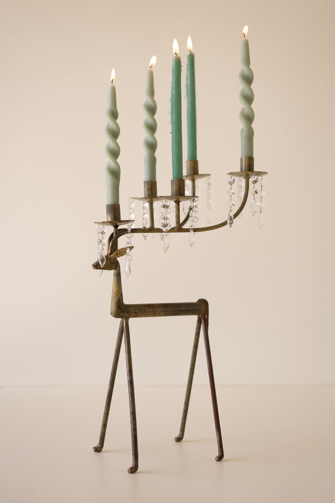 Forged-Iron Deer Candelabra Holder with Gems