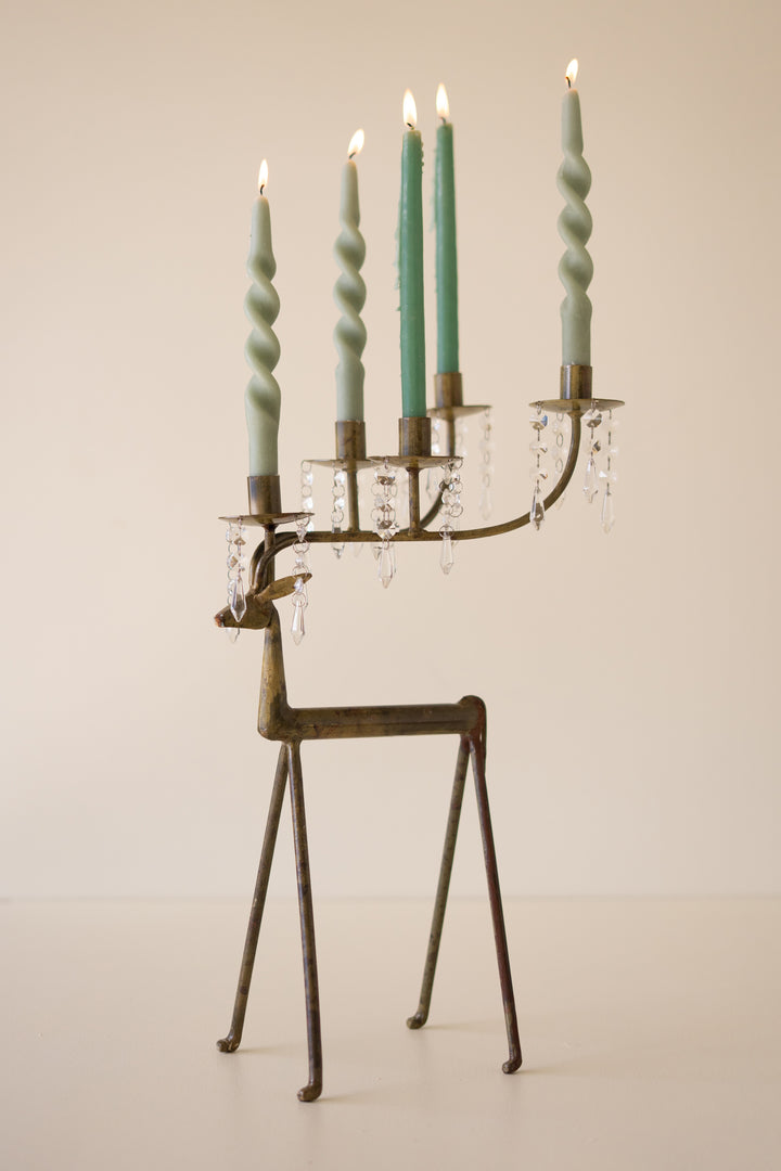 Forged-Iron Deer Candelabra Holder with Gems