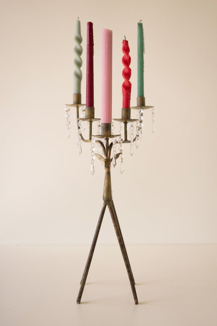 Forged-Iron Deer Candelabra Holder with Gems