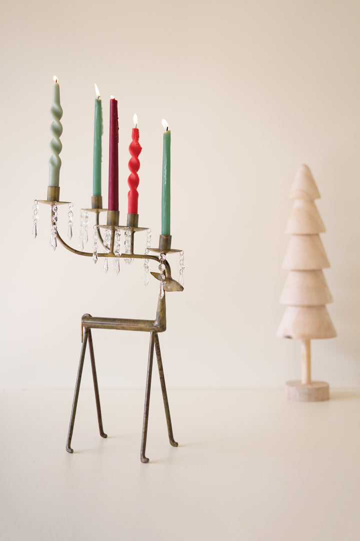Forged-Iron Deer Candelabra Holder with Gems