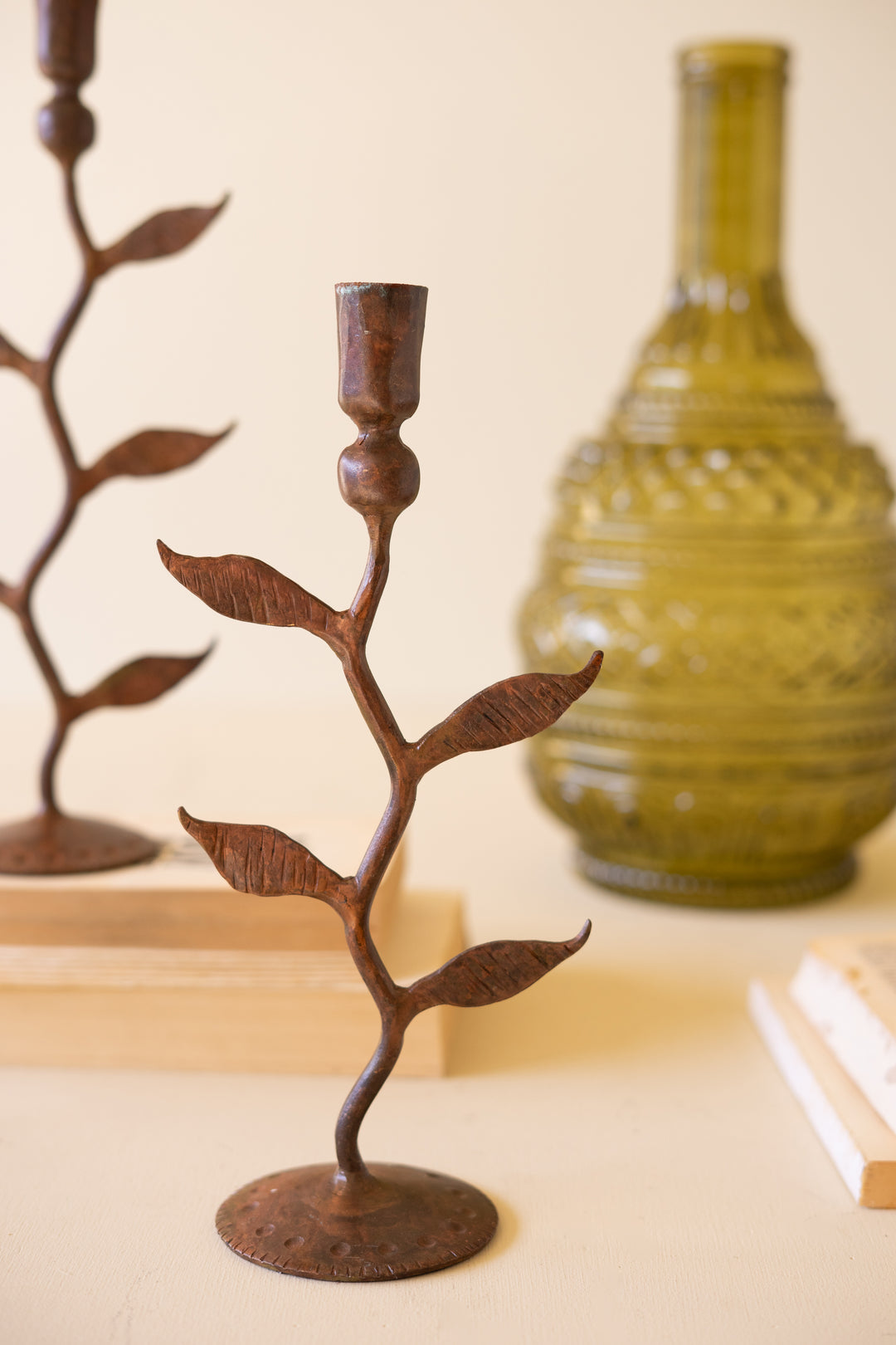 Set of 3 Forged-Iron Vines Taper Candle Holders