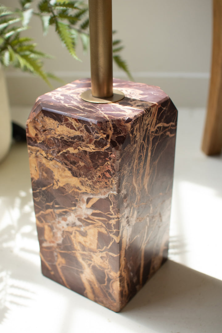 Floor Lamp with Red Marble Base and Rattan Shade