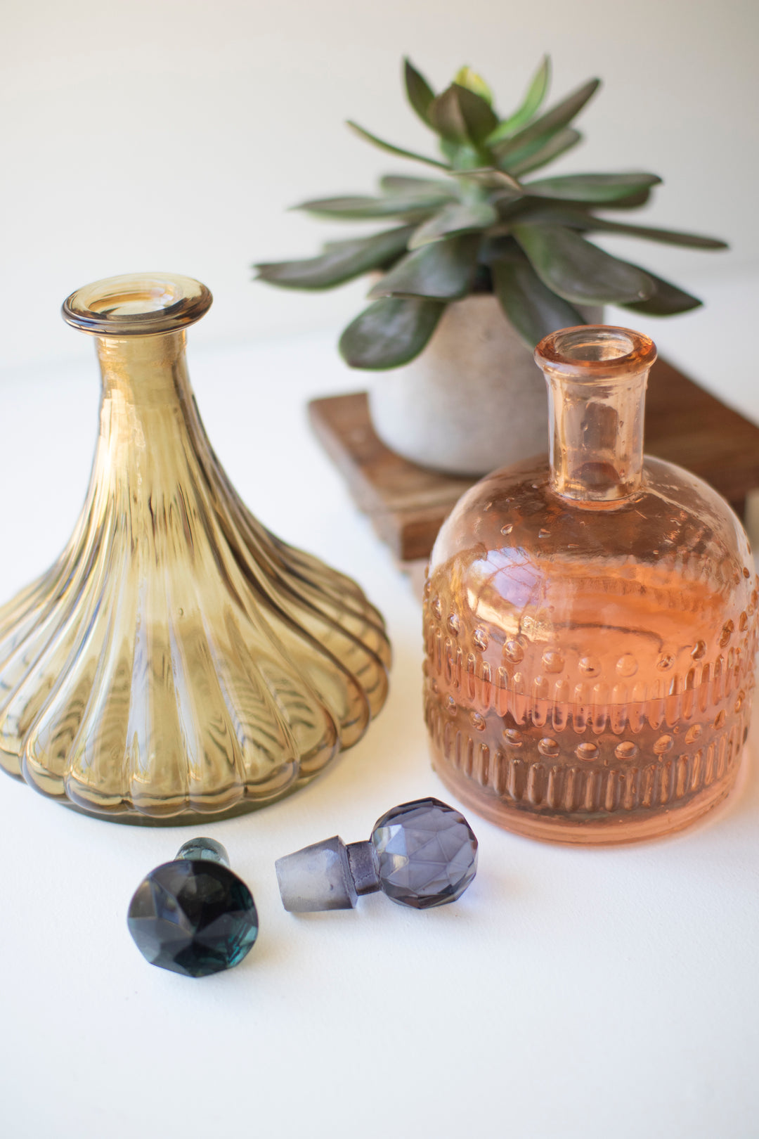 Set of 2 Decorative Glass Decanters
