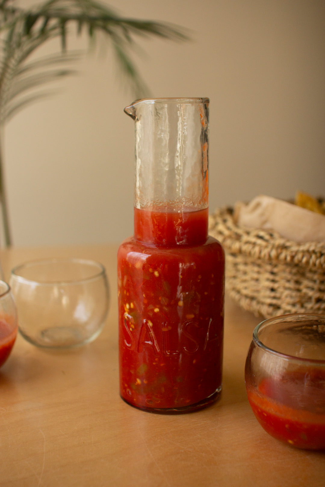Glass Salsa Pitcher with Four Bowls