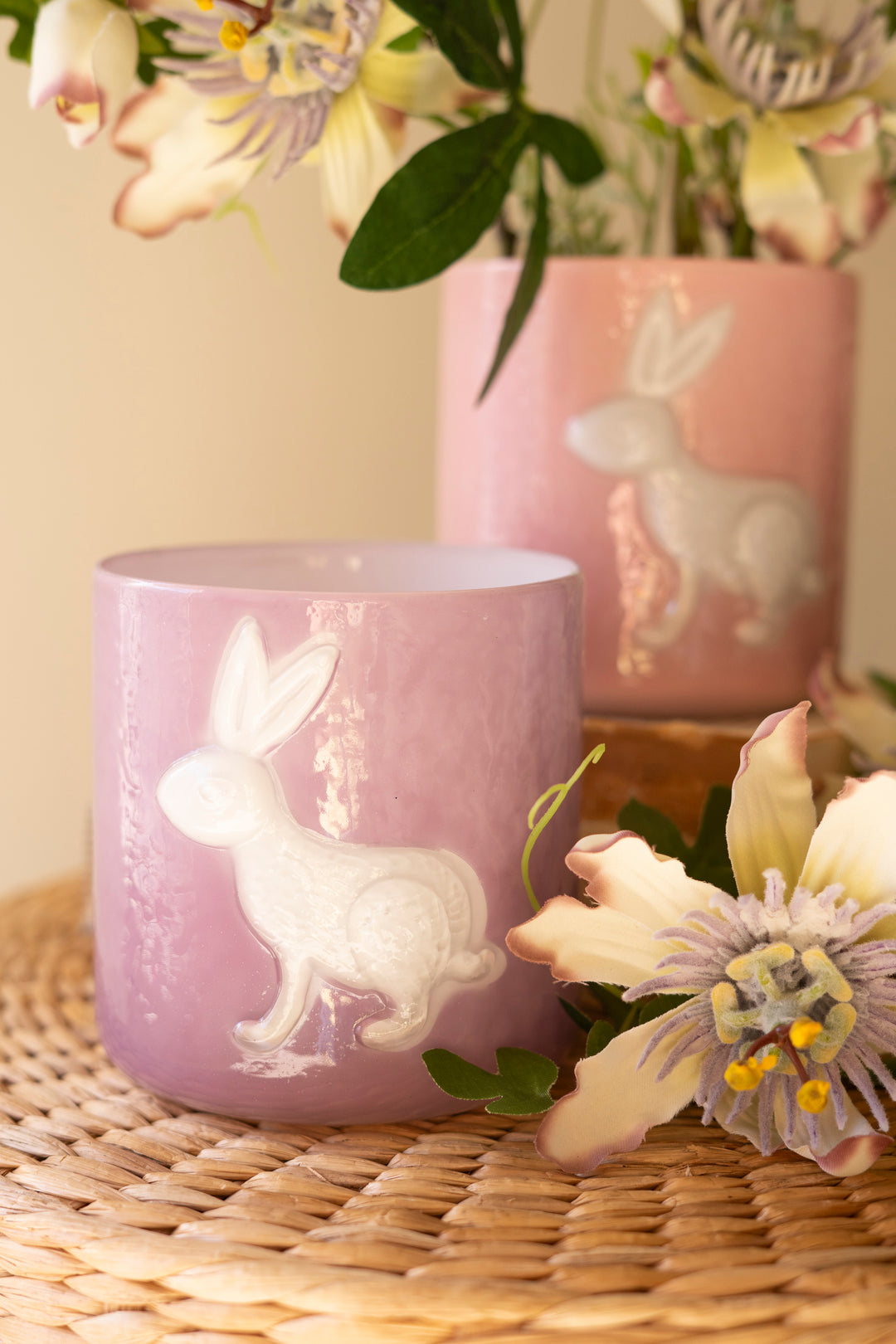 Set of 3 Colored Glass Bunny Vases