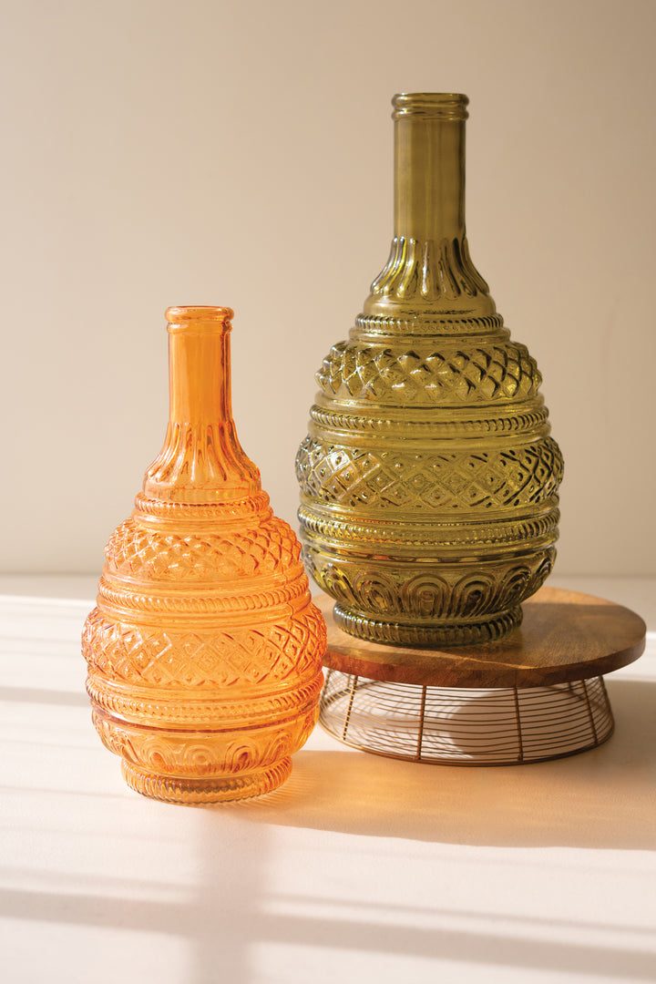 Set of 2 Large Pressed Glass Vases