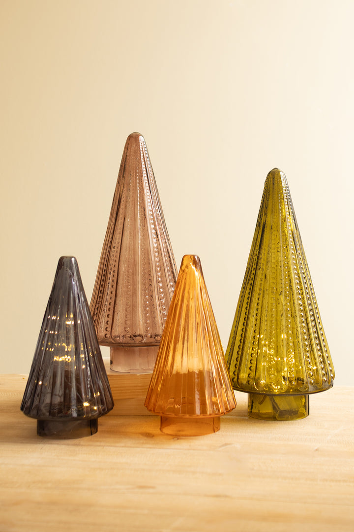 Set of 4 Multi-Color Glass Christmas Trees