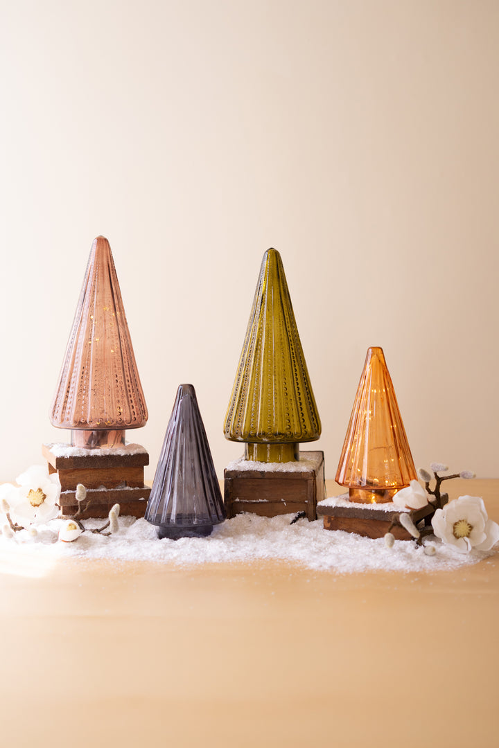 Set of 4 Multi-Color Glass Christmas Trees