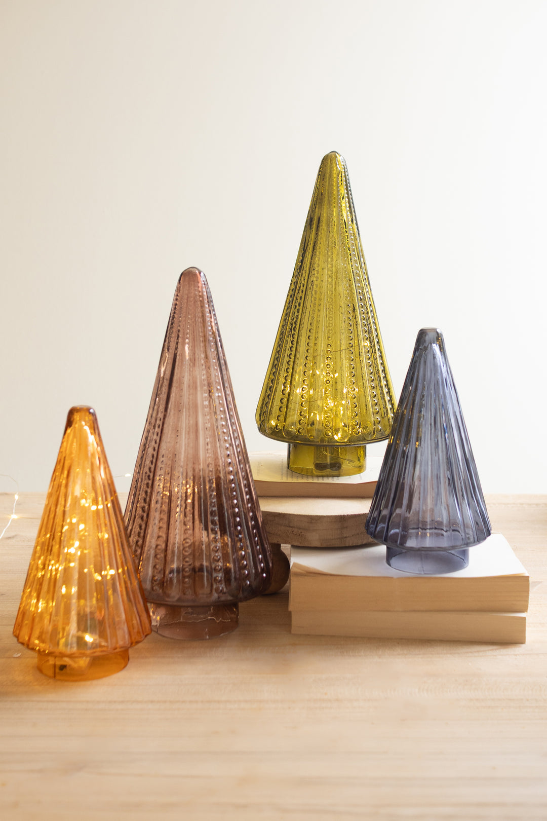 Set of 4 Multi-Color Glass Christmas Trees