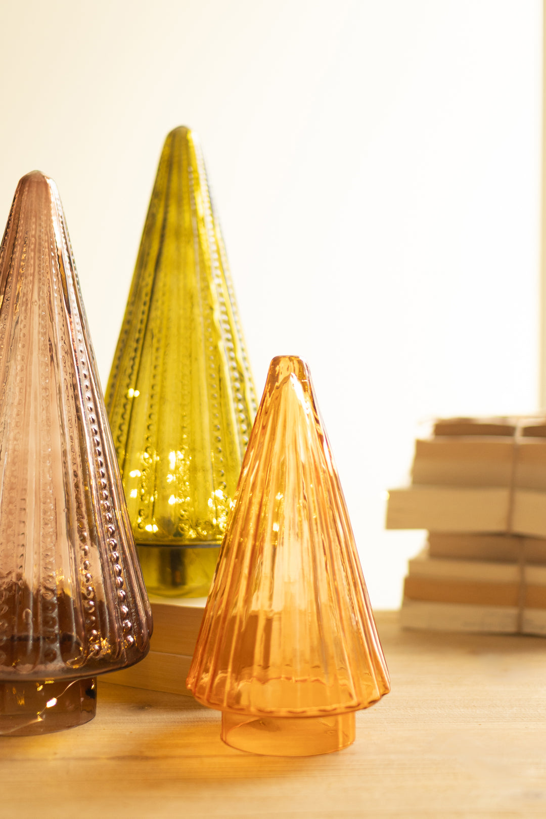 Set of 4 Multi-Color Glass Christmas Trees