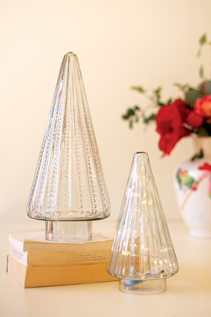 Set of 2 Clear Glass Christmas Trees