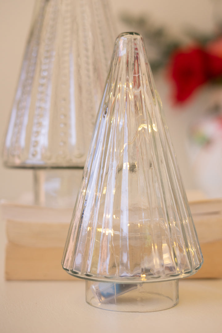 Set of 2 Clear Glass Christmas Trees