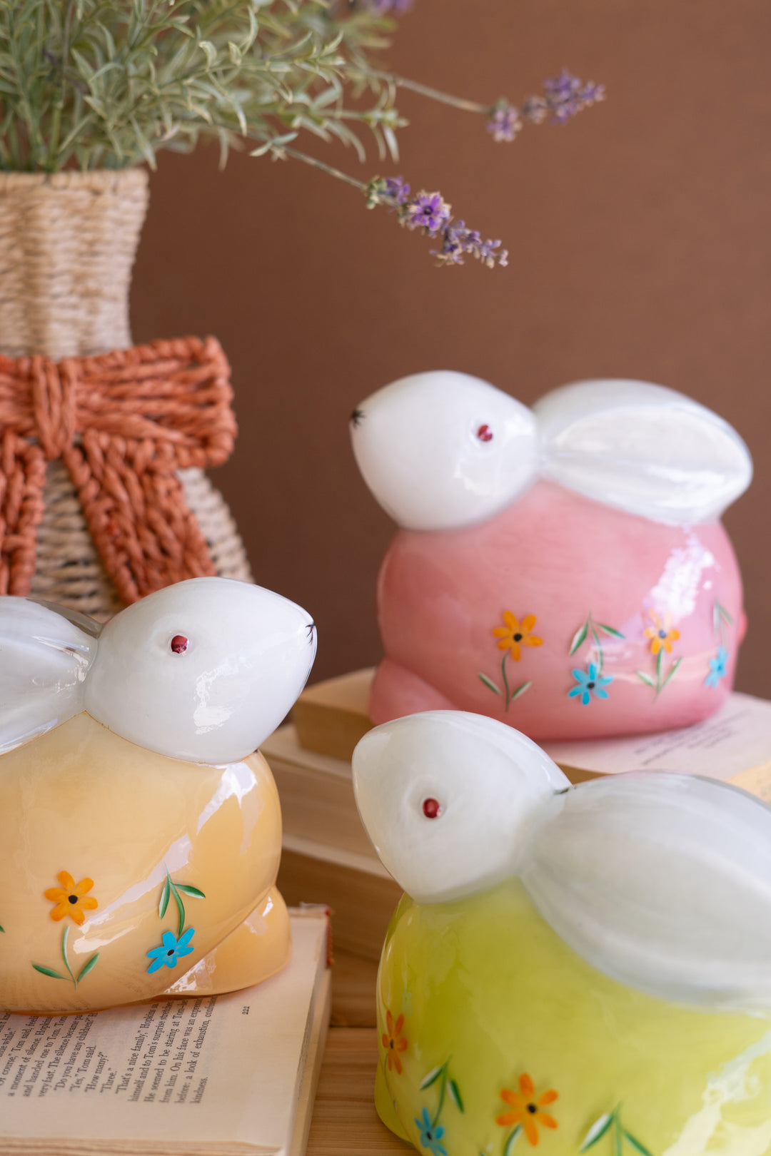 Set of 3 Hand-Painted Glass Bunnies
