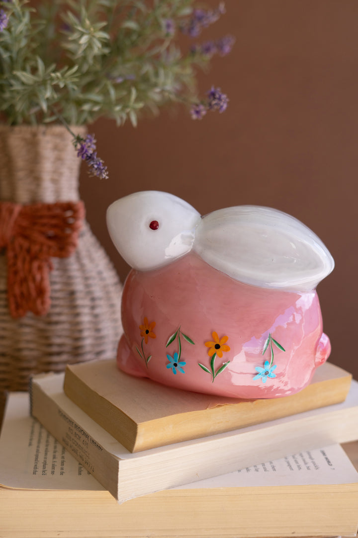 Set of 3 Hand-Painted Glass Bunnies