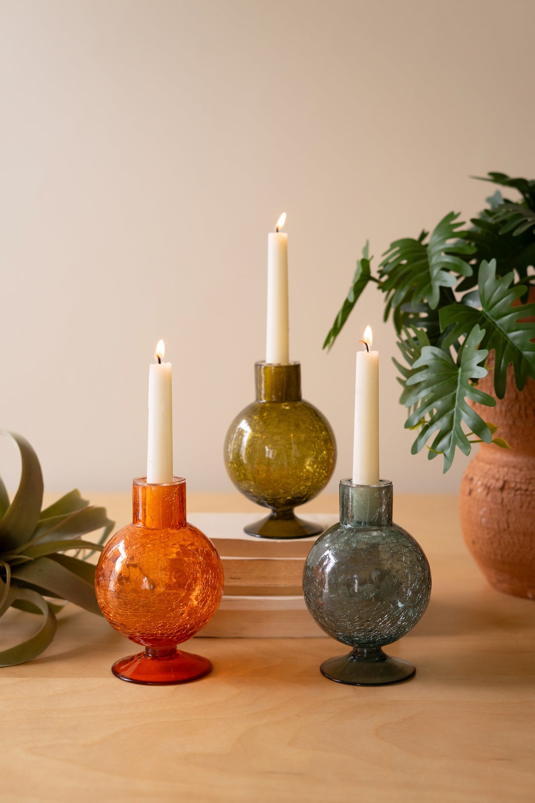 Set of 3 Glass Ball Taper Candle Holders