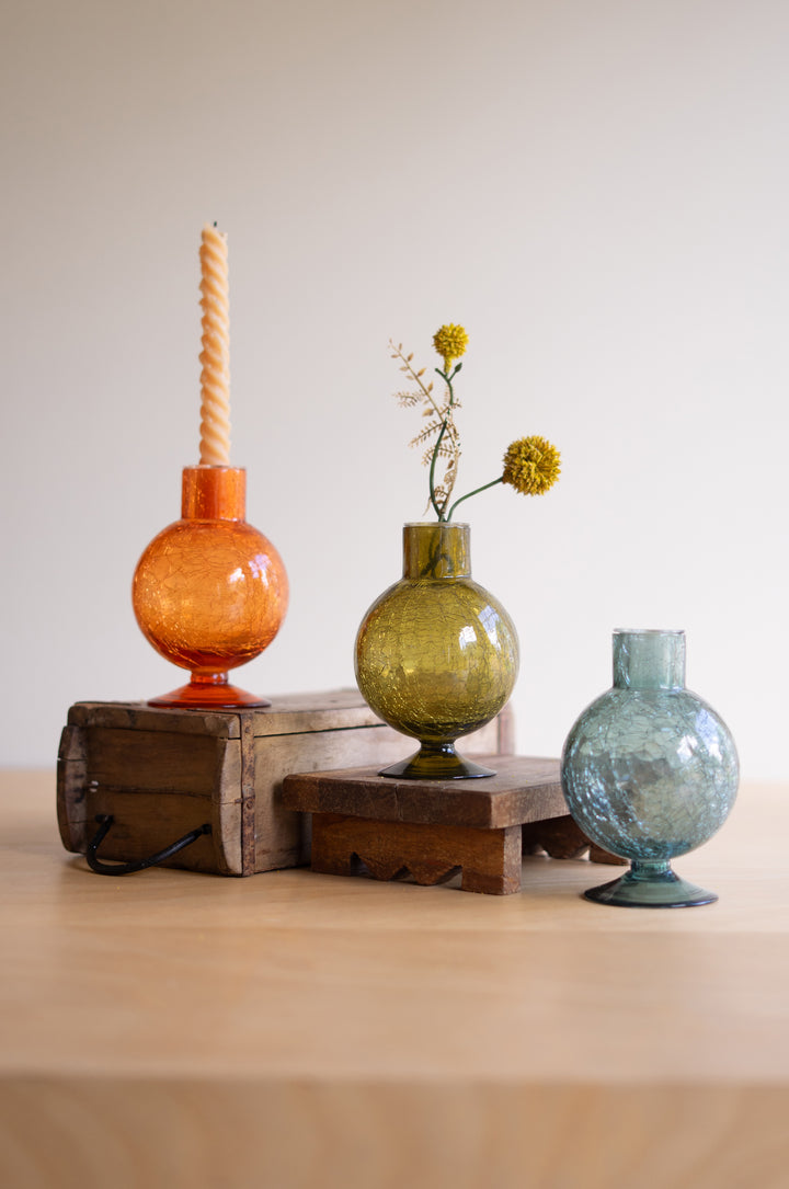 Set of 3 Glass Ball Taper Candle Holders