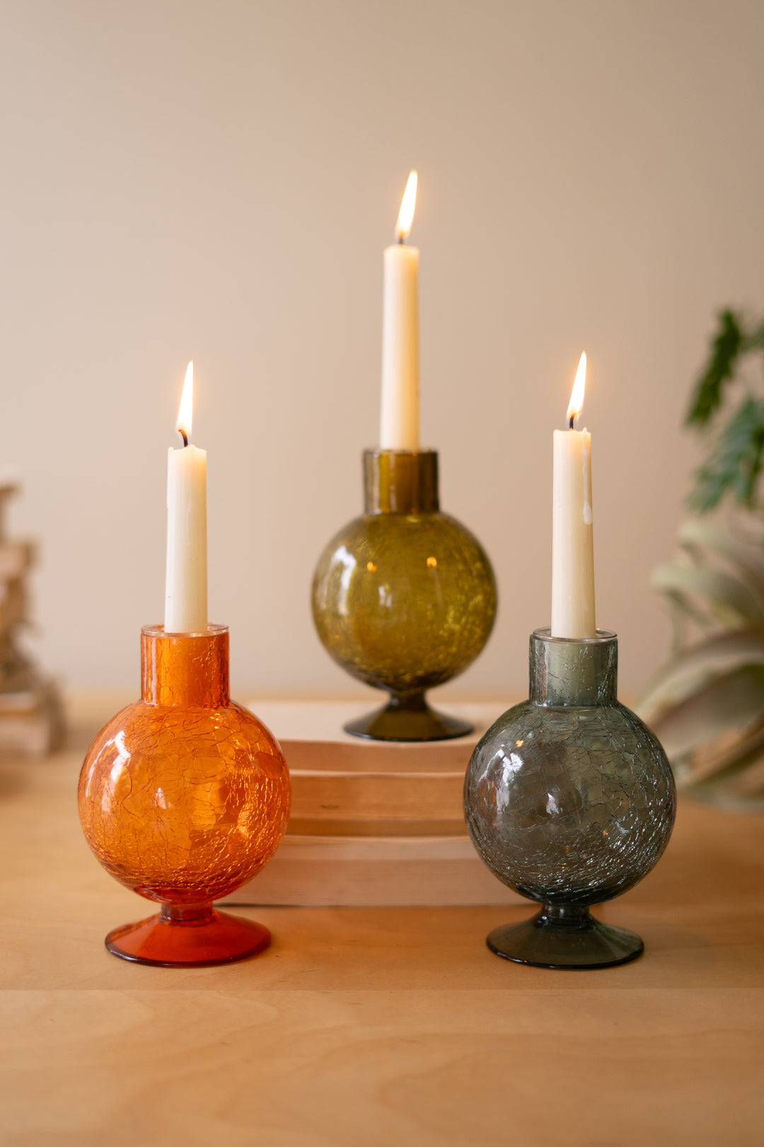 Set of 3 Glass Ball Taper Candle Holders