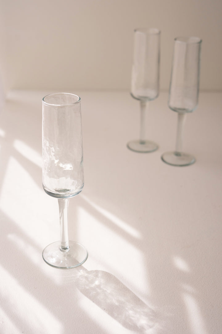 Hammered Glass Champagne Flute Set of Six