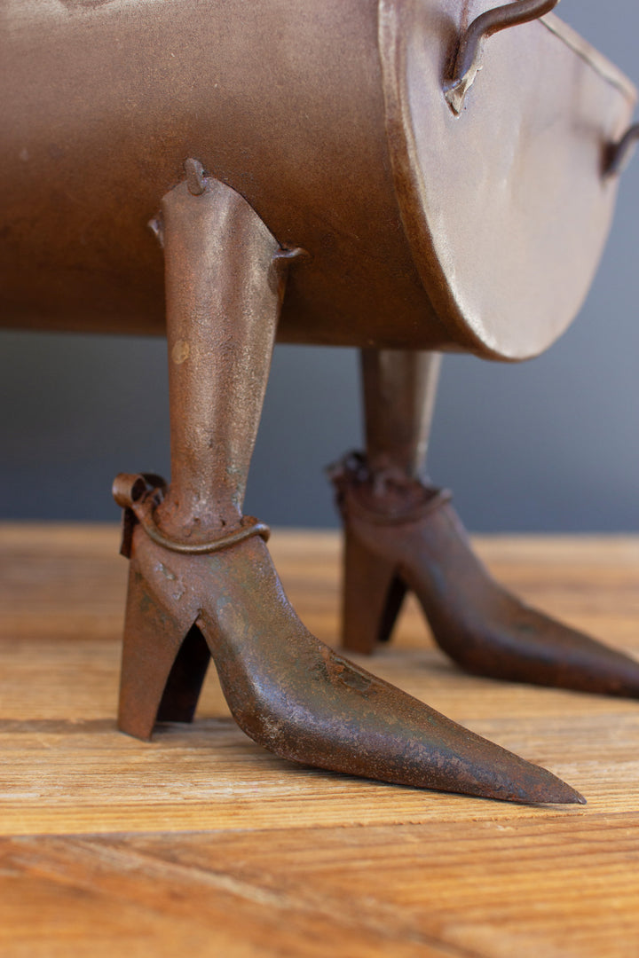 Rustic Metal Planter with Witch Boot Legs