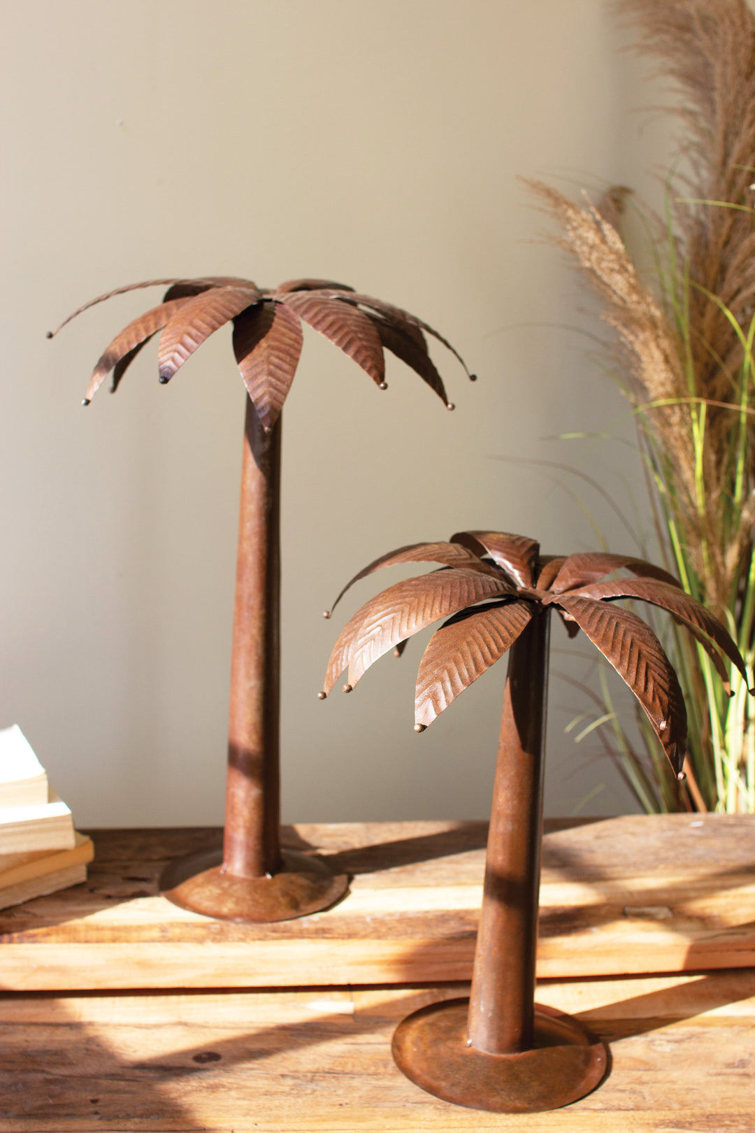 Set of 2 Rustic Metal Palm Trees