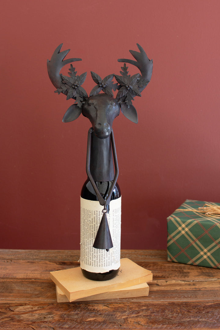 Black Metal Deer Wine Topper Set of 2