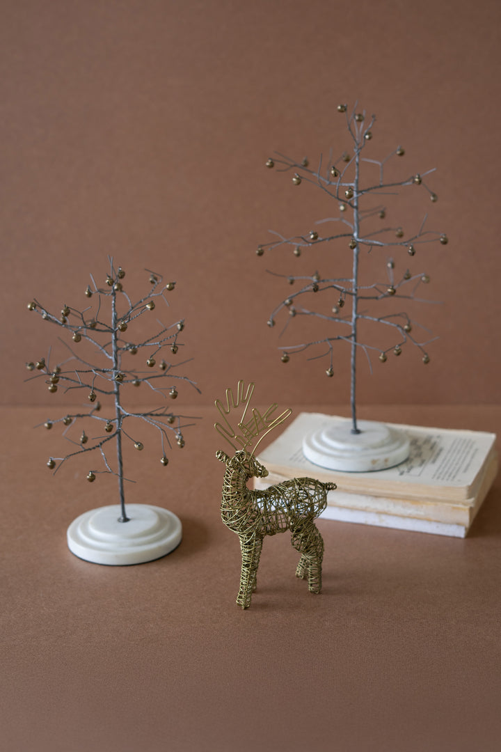Set of 3 Christmas Trees and Reindeer with Marble Bases
