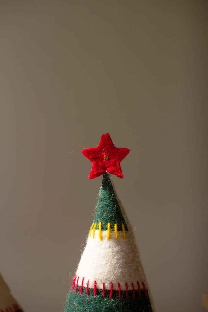Set of 2 Felt Christmas Trees on Wood Bases
