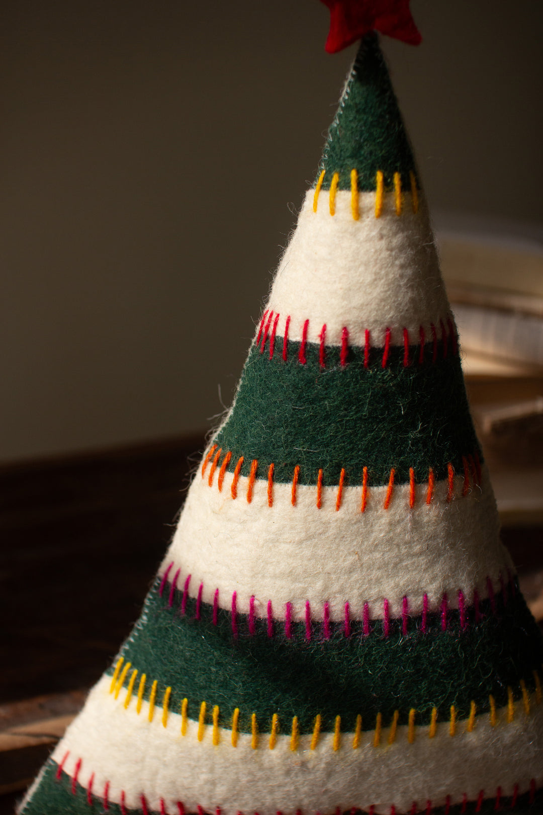 Set of 2 Felt Christmas Trees on Wood Bases