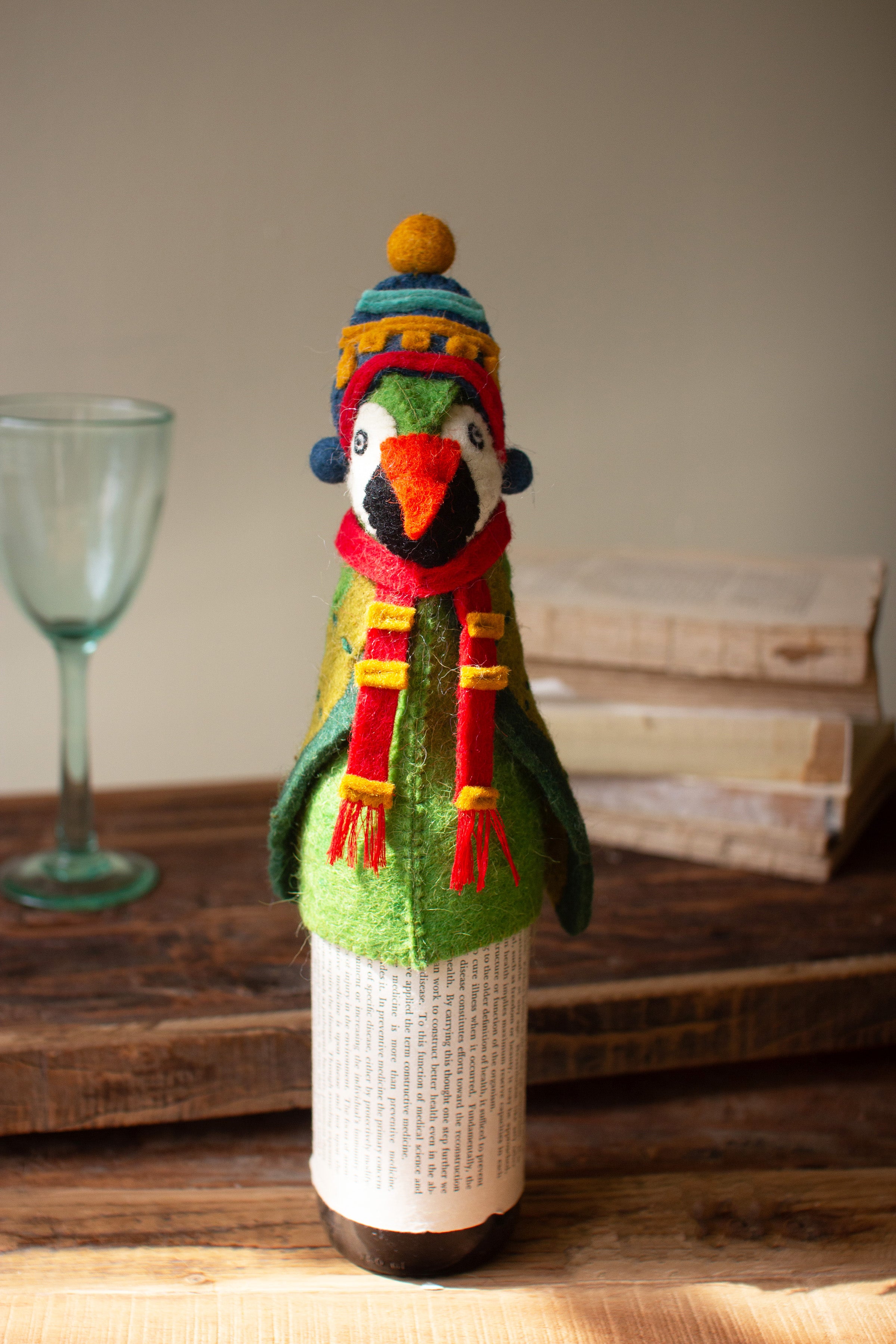 Felt Christmas Parrot Bottle Topper (Set of Six)