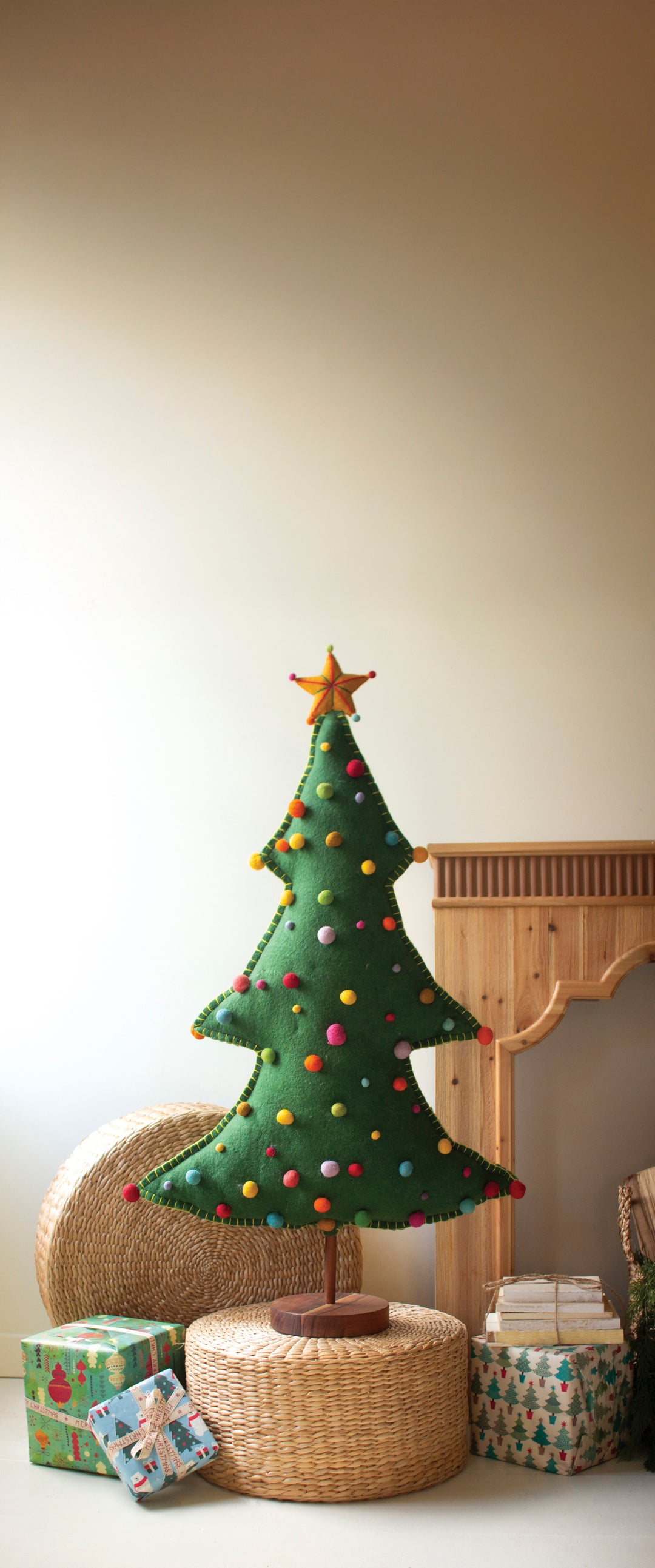 Large Felt Christmas Tree on Wood Base