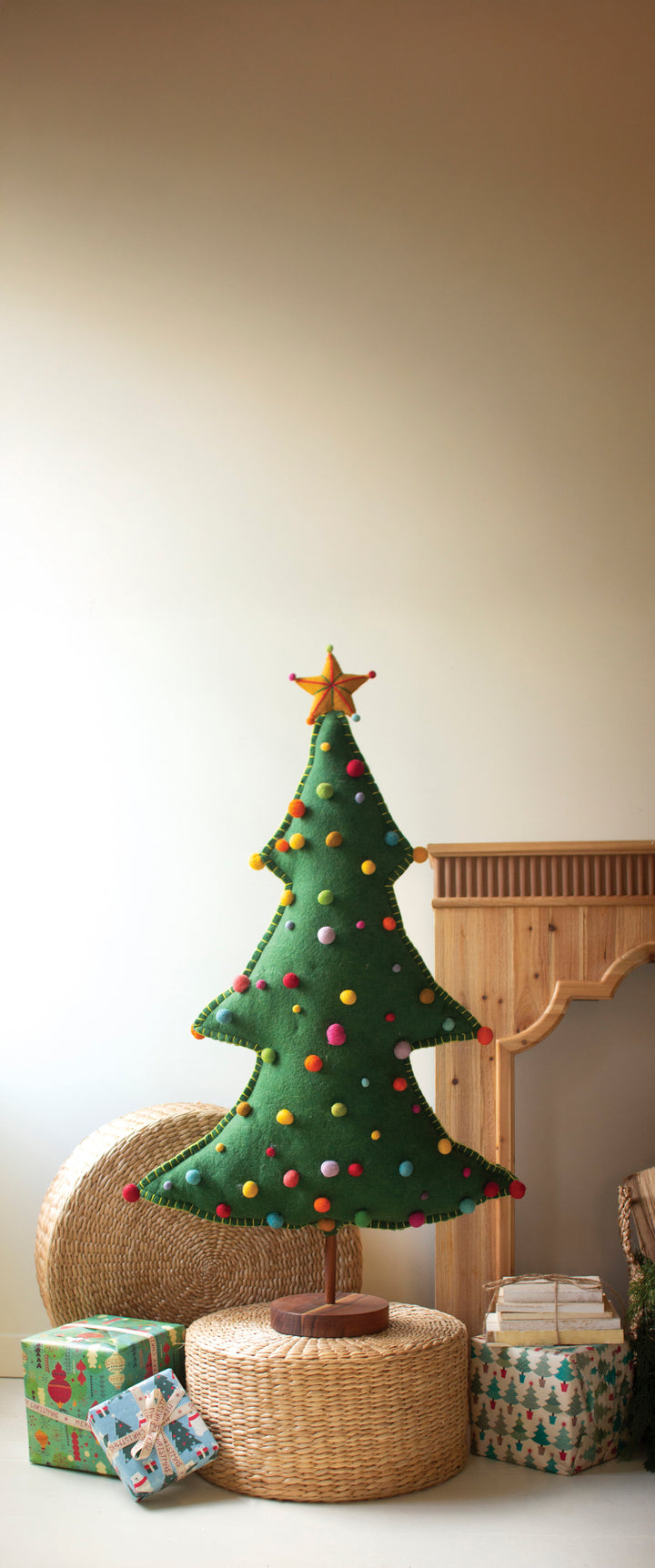 Large Felt Christmas Tree on Wood Base