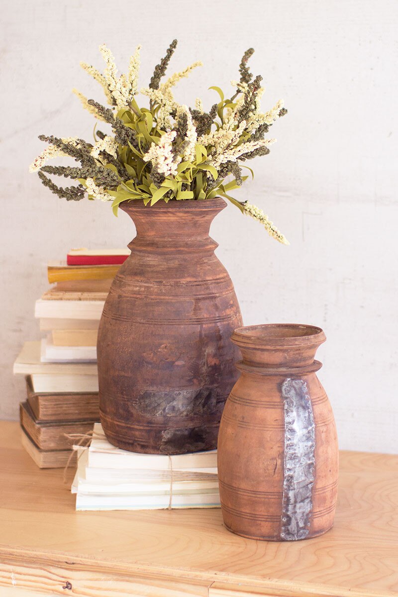 Mango Wood Urns Set/2