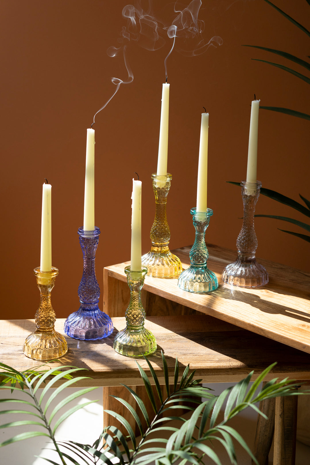 Set of 6 Glass Taper Candle Holders