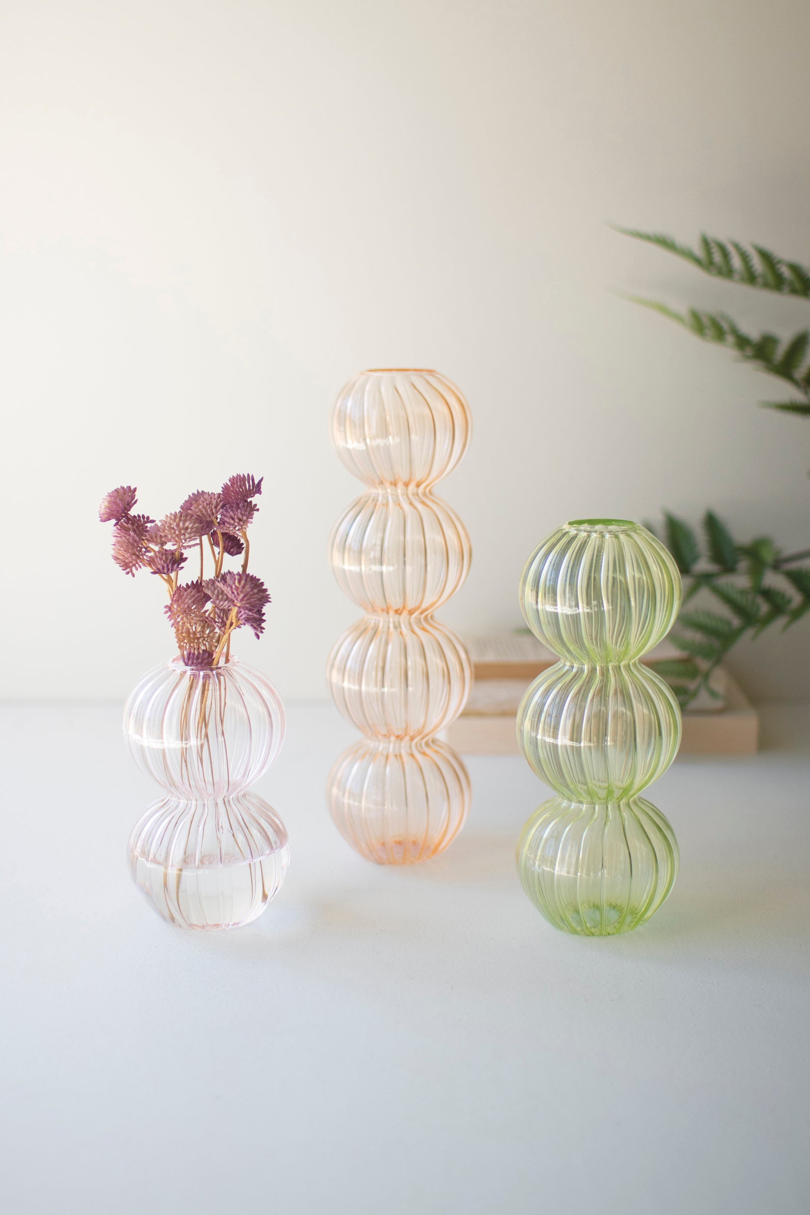 Set of 3 Fluted Glass Stacking Ball Vases - Thumbnail 2