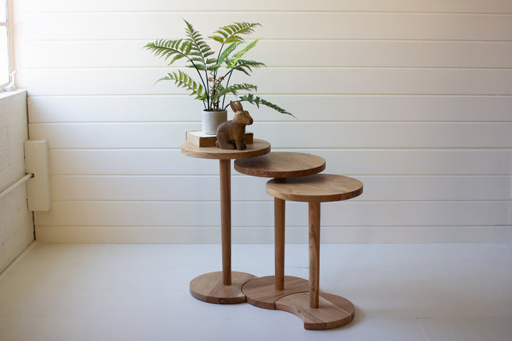 Set Of 3 Round Acacia Wood Side Tables