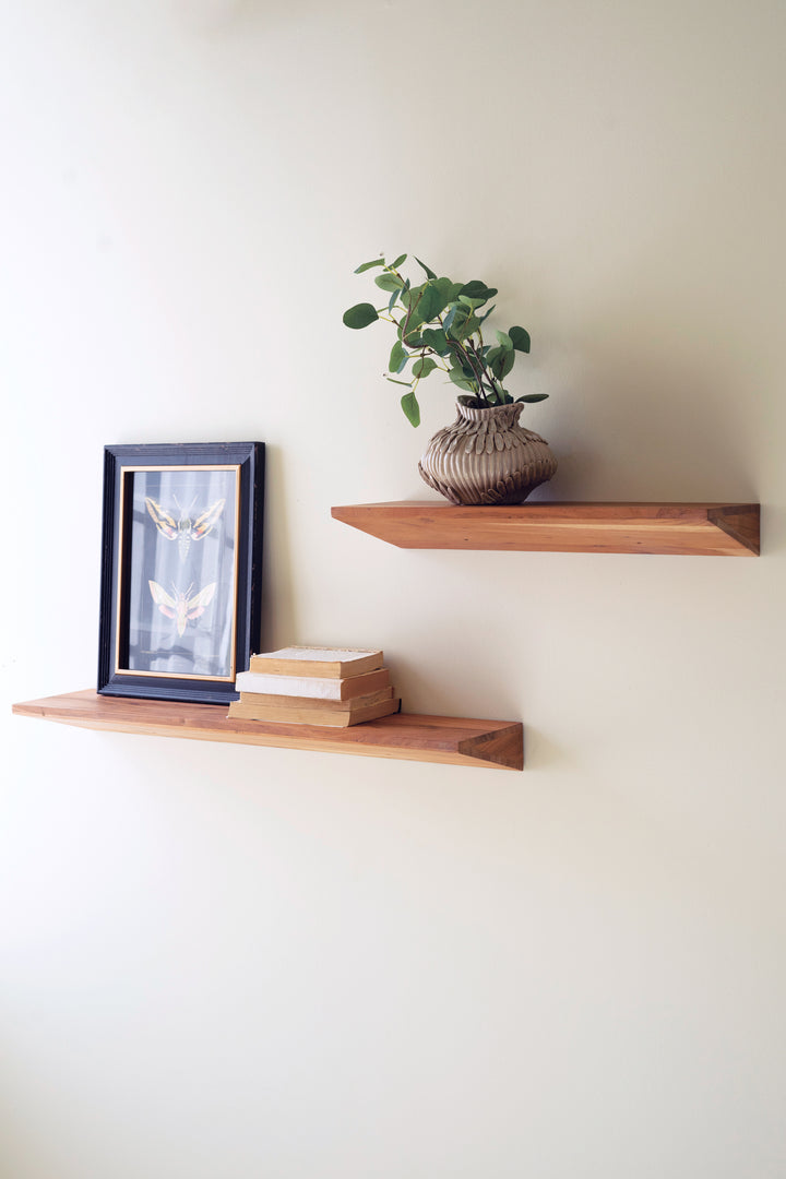 Set of 2 Floating Acacia Wood Shelves