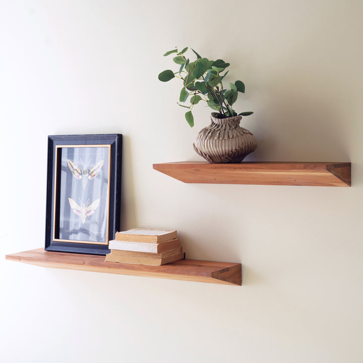 Set of 2 Floating Acacia Wood Shelves