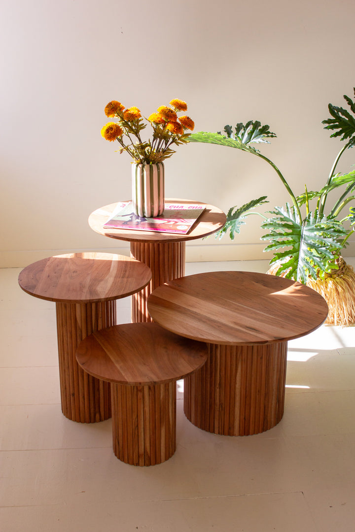 Set of 4 Acacia Wood Accent Tables with Tambour Bases