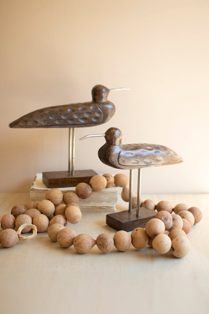 Set of 2 Carved Wooden Shorebirds on Stands