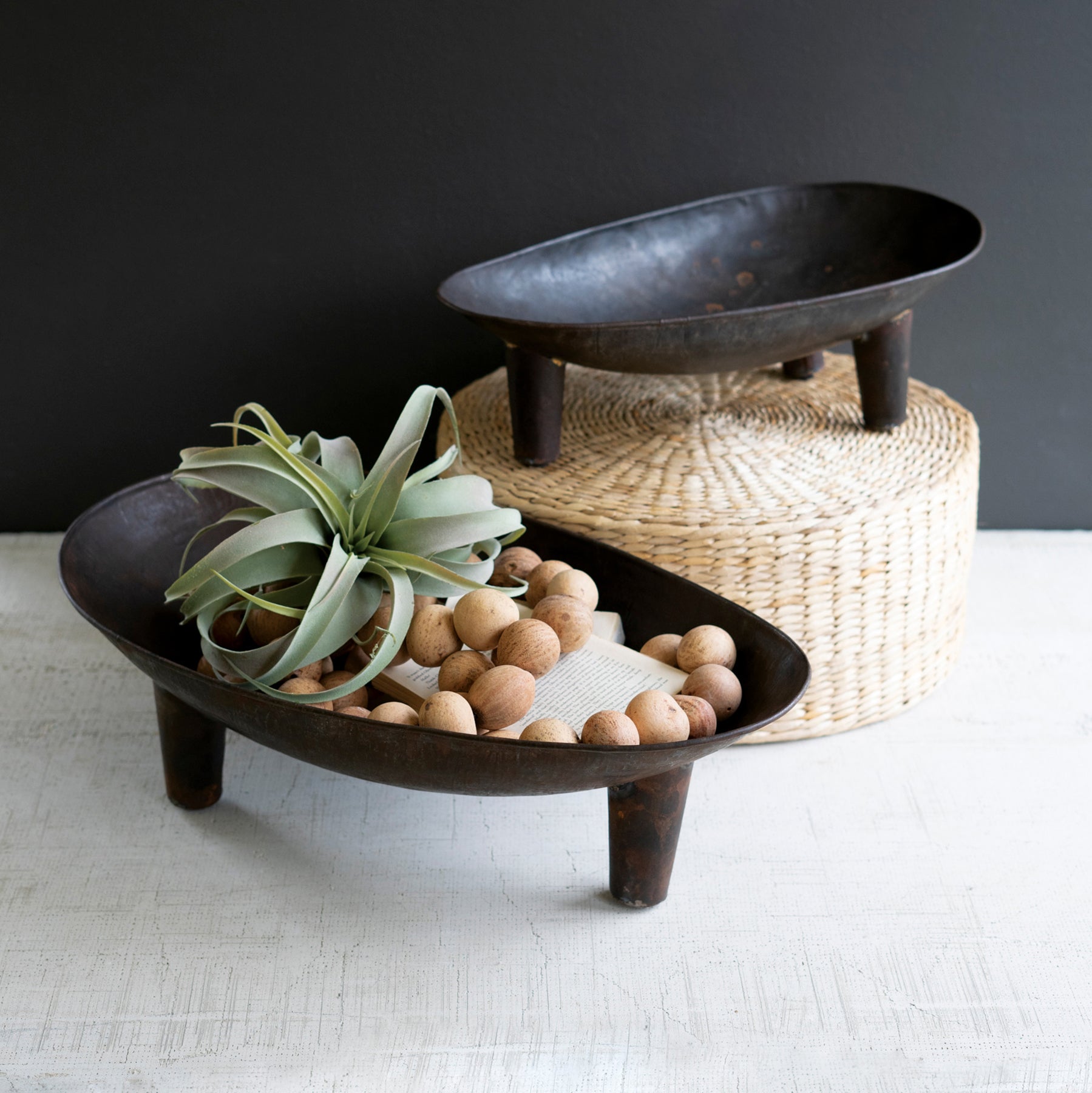 Set of 2 Oval Iron Bowls - Thumbnail 4