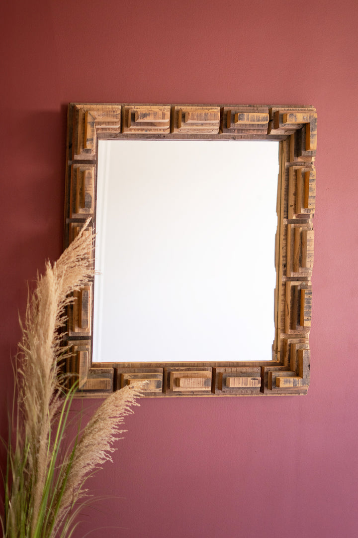 Multi-Level Recycled Wood Framed Square Mirror