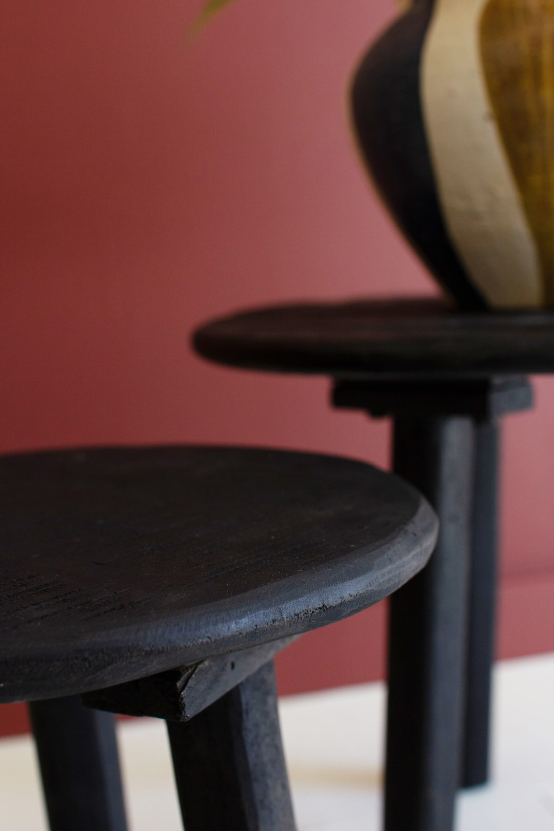 Set of 2 Black Round Recycled Wood Accent Tables