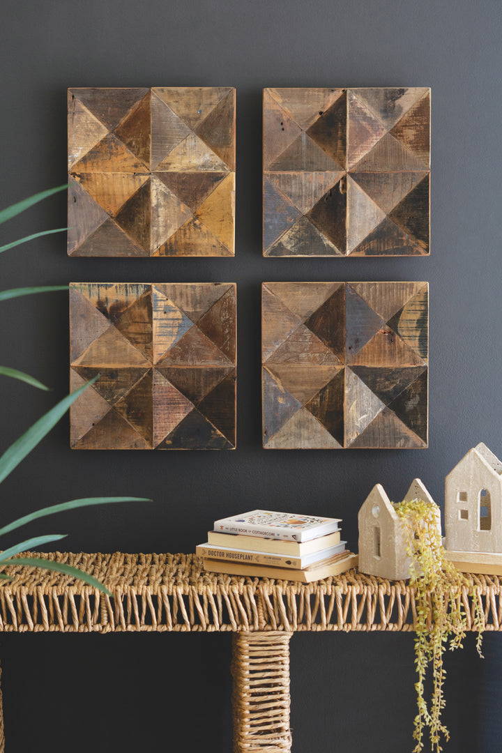 Set of 4 Recycled Wood Panel Wall Art