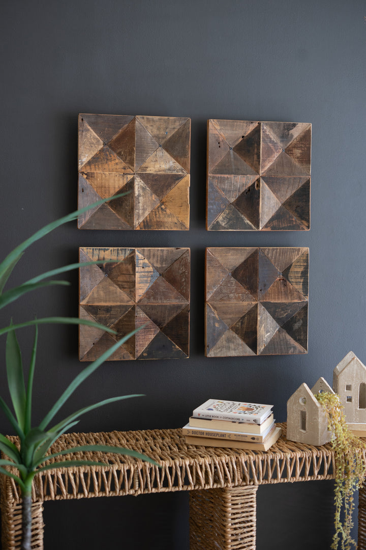 Set of 4 Recycled Wood Panel Wall Art