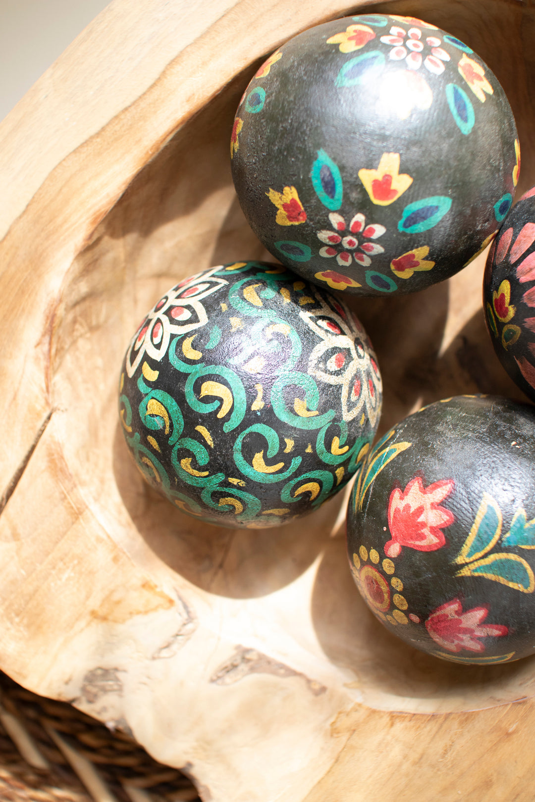 Set of 4 Hand Painted Wooden Spheres