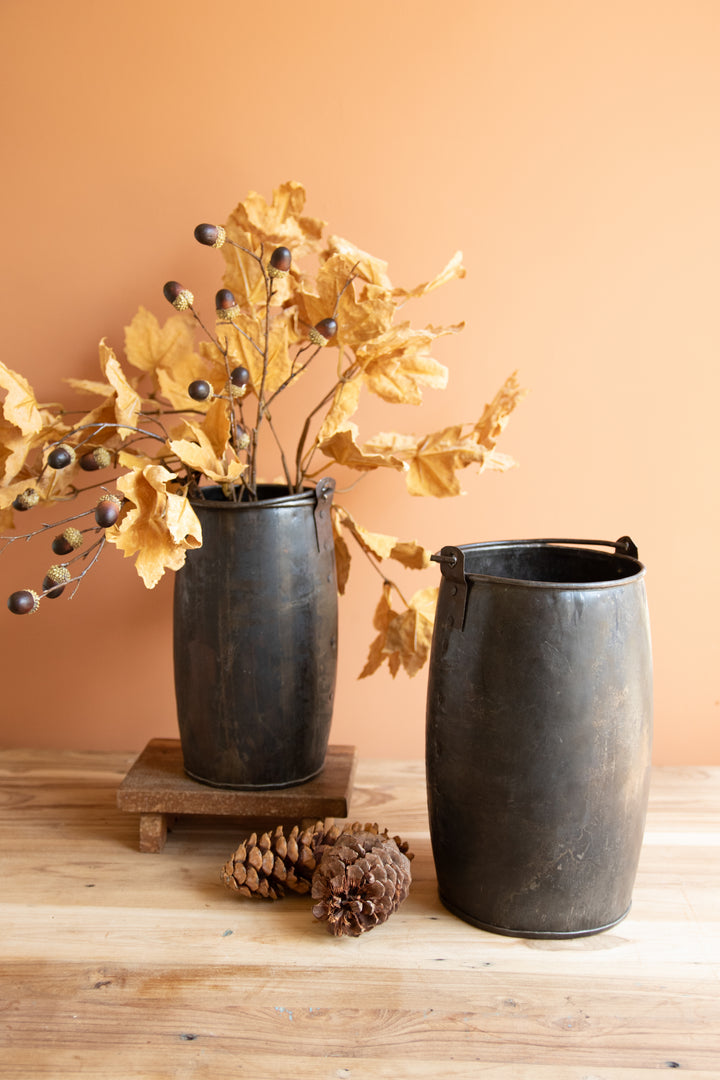 Set of 2 Hammered Recycled Iron Buckets with Handles