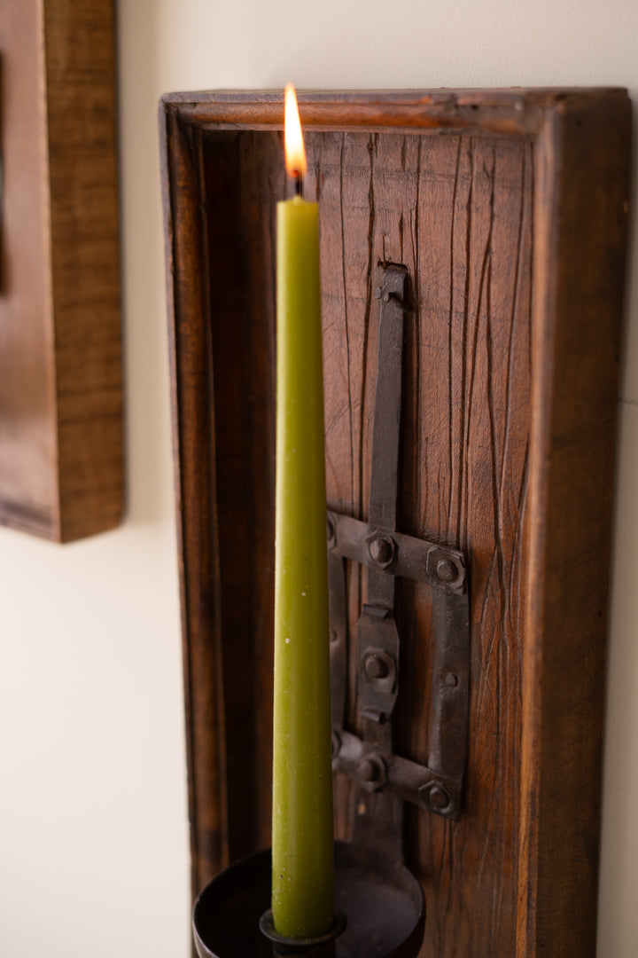 Wooden Wall Sconce with Repurposed Iron Ladle Candle Holder